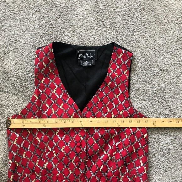VINTAGE Nicole Miller Silk Vest Flip Phones Red Medium Y2K 1990s Graphic Lined - Picture 8 of 8